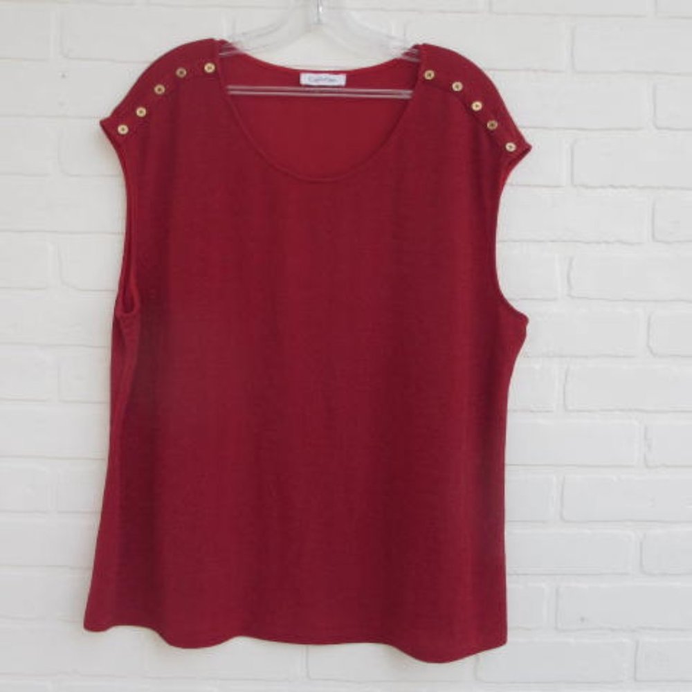 Calvin Klein Red and Gold Metallic Chevron Pattern Sleeveless Stretchy Top